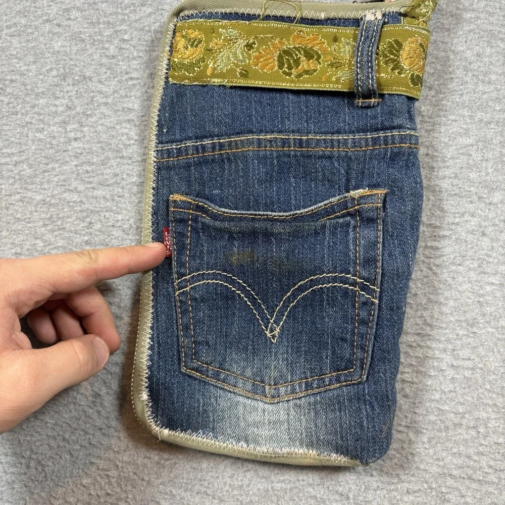 Vintage Upcycled Levis Denim Wristlet Wallet Zip Pouch Handmade Boho Floral